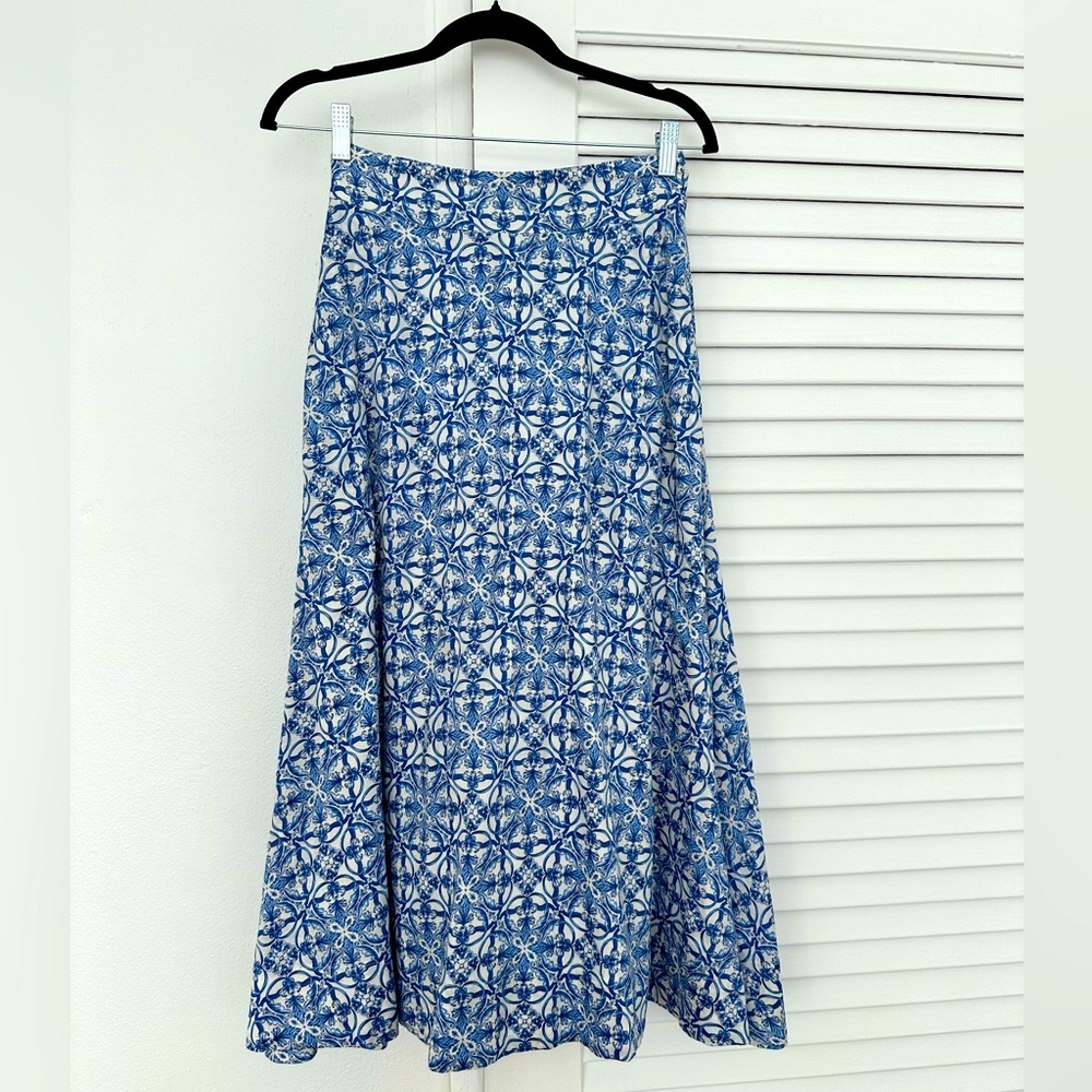 Blue and White Midi Skirt